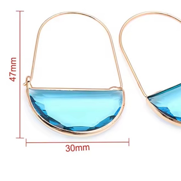 Blue Crescent Hoop Gold Earrings - Picture 6 of 6